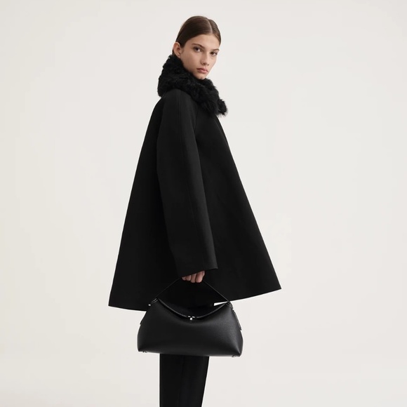 TOTEME Shearling Collar Gabardine Jacket in Black Size 36 / US 4 - Picture 4 of 9